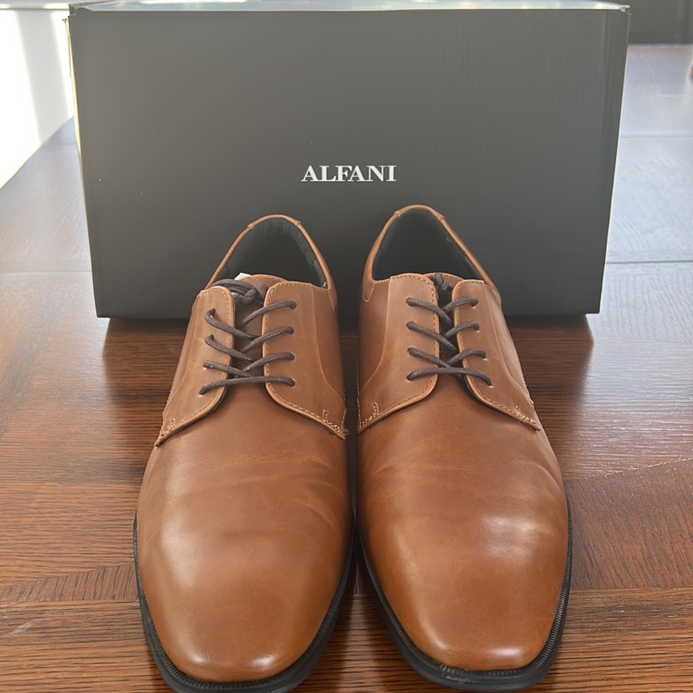 BRAND NEW, NEVER WORN! Mens Alfani shoes; size 13; Dark tan
